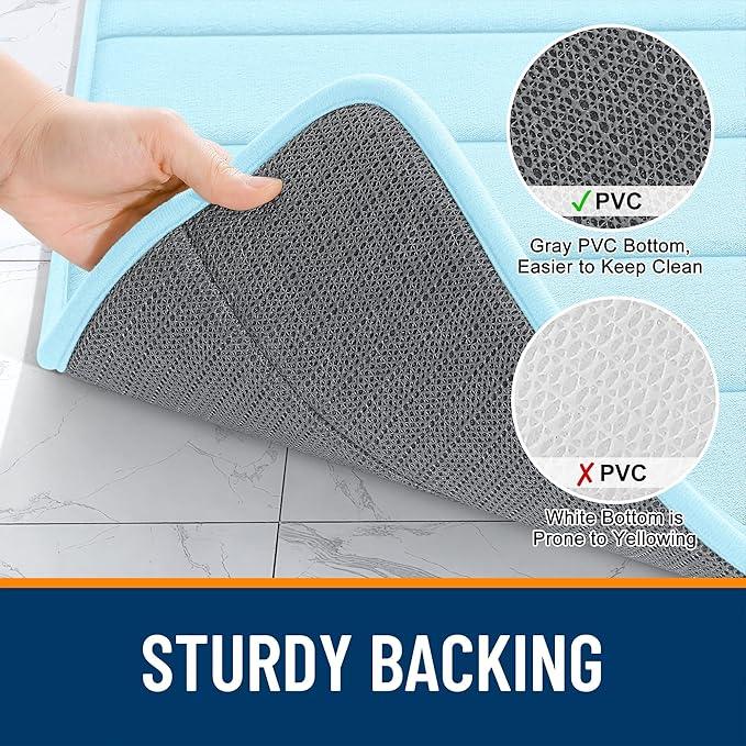 OLANLY Memory Foam Bath Mat 44x24, Super Soft Absorbent Bathroom Rugs, Quick Dry, Machine Washable Shower Floor Rugs, Bathmat Carpet, Bathroom Home Decor Accessories, Sky Blue - ModernBath