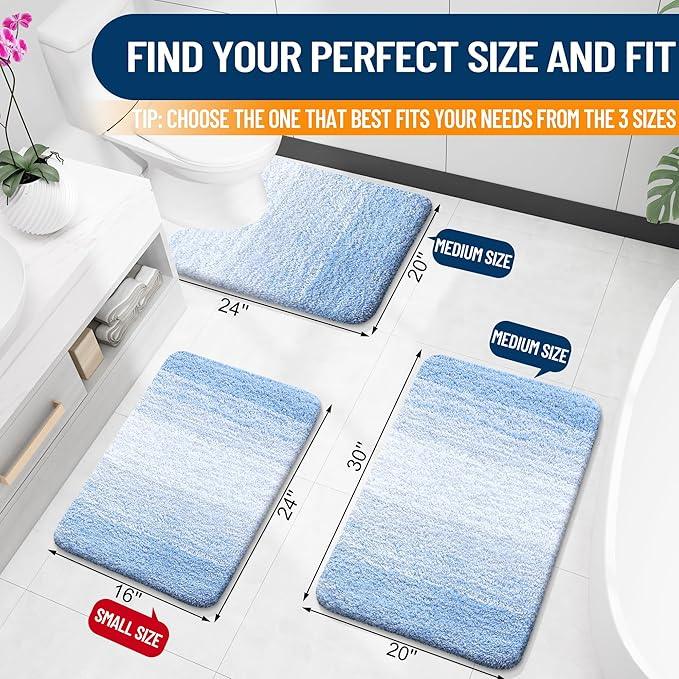 OLANLY Bathroom Rugs Mat 30x20, Extra Soft Absorbent Microfiber Bath Rugs, Rubber Backing, Quick Dry, Machine Washable Bath Mats for Bathroom Floor, Tub and Shower, Home Decor Accessories, Light Blue - ModernBath