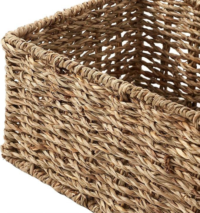 Casafield Set of 2 Bathroom Storage Baskets, Natural - Seagrass, 16" W x 6.75" D x 4.25" H, Woven Toilet Tank Topper Bins for Organizing Tissues, Toilet Paper, Toiletries, Shelves - ModernBath