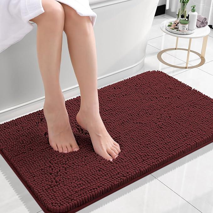 OLANLY Bathroom Rugs 24x16, Extra Soft Absorbent Chenille Bath Rugs, Rubber Backing Quick Dry, Machine Washable Bath Mats for Bathroom Floor, Tub and Shower, Home Decor Accessories, Andorra Red-Brown - ModernBath
