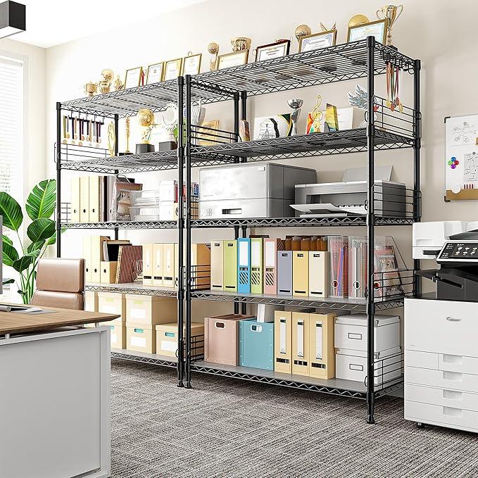 71.5‘’H Wire Shelving Unit With Shelf Linker,5 Tier Metal Shelving Pantry Kitchen Shelves with Side Blockers,Adjustable Standing Storage Shelves Rack with Hooks,Shelf for Utility Room,Basement,office - ModernBath