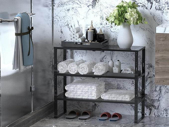 Jojocross Adjustable Expanable Stackable Spice Rack Shelf Pantry Storage Organizer for Kitchen Cabinet,Countertop,Bathroom and More.Space is no Longer Limited(1Pack/Black/Large) - ModernBath