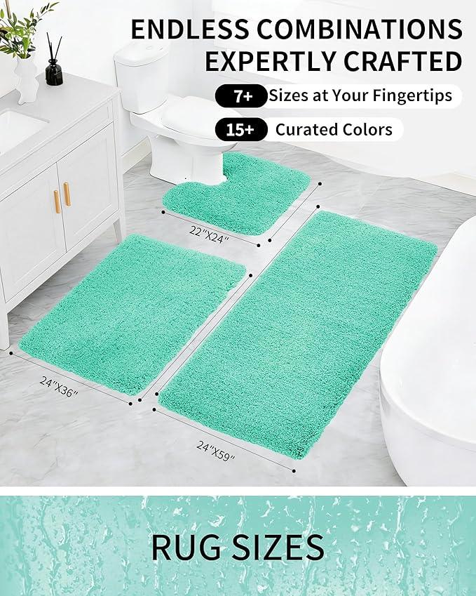 Ruggnovea Bathroom Rugs Non Slip Washable 36x24, Ultra Soft Thick Shaggy Absorbent Bath Mats, High Density Foam Latex Non Slip Backing Bath Rugs, Microfiber Bath Mats for Bathroom Floor&Sink,Spa Blue - ModernBath