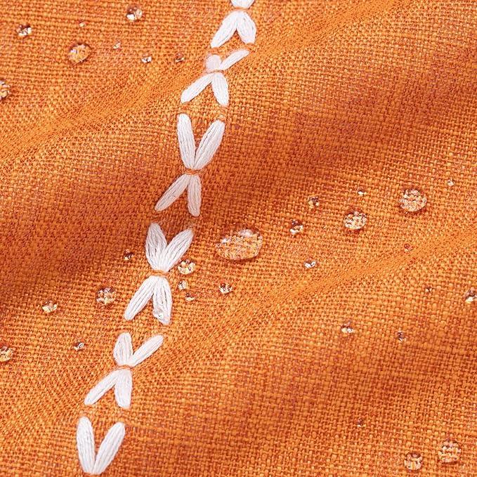 MitoVilla No Hooks Required Orange Boho Shower Curtain with Snap-in Liner, Farmhouse Cotton Linen Fabric Shower Curtains with Tassels for Rustic Neutral Bathroom Decor, Burnt Orange, 72 x 74 - ModernBath