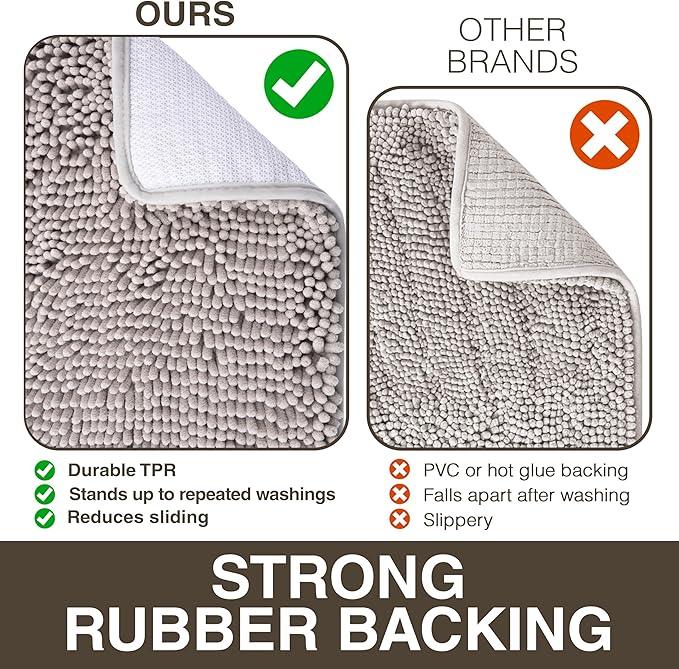 Neater Home Plush Bathroom Rugs 24x17 Thick Chenille Quick Dry Microfiber Absorbent Bath Mat, Soft Bath Rugs, Machine Washable Bathroom Floor Mat for Tub Shower Sink, Home Decor Accessories, Beige - ModernBath