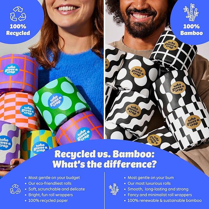 Who Gives A Crap 100% Bamboo Toilet Paper, 48 Rolls, 3 Ply, 370 Sheets, Long, Strong & Soft Toilet Tissue, Sustainable, Biodegradable, Renewable, Tree Free Bathroom Tissue Bulk Toilet Paper - ModernBath