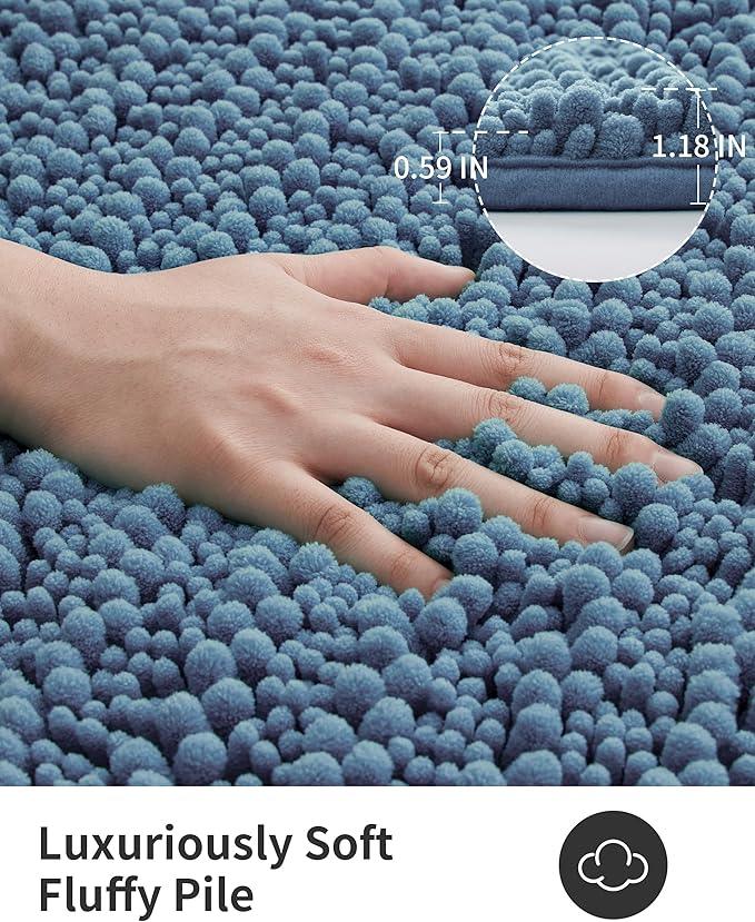 ILANGO Bathroom Rugs Light Blue 70x24,Extra Soft Absorbent Chenille Bath Rugs,Thick Non-Slip Shaggy Bath Mat,Machine Washable Quick Dry Bath Mats for Bathroom Runner Floor, Tub, Shower Accessories - ModernBath