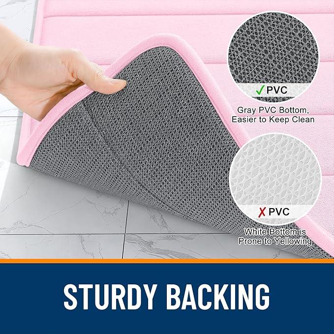 OLANLY Memory Foam Bath Mat 44x32, Super Soft Absorbent Bathroom Rugs, Quick Dry, Machine Washable Shower Floor Rugs, Bathmat Carpet, Bathroom Home Decor Accessories, Pink - ModernBath