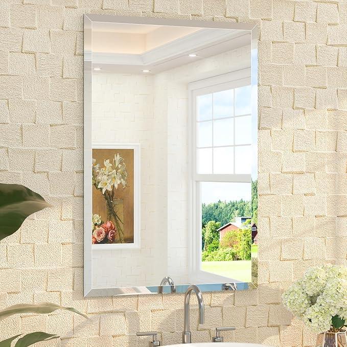 TETOTE 24" x 36" Rectangle Tempered Mirror with Frameless Beveled Edge for Vanity and Bathroom - ModernBath