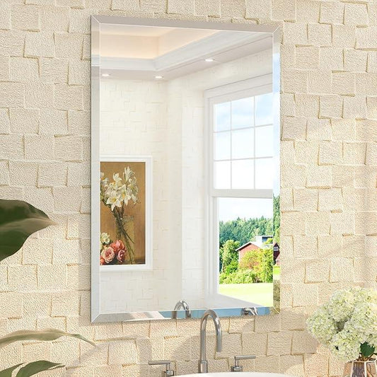 TETOTE 24" x 36" Rectangle Tempered Mirror with Frameless Beveled Edge for Vanity and Bathroom - ModernBath