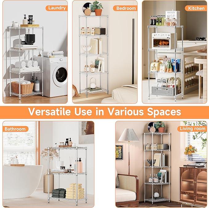IZEUK 4 Tier Metal Wire Shelf Unit, Chrome Storage Rack Organizer for Kitchen, Bedroom, Living Room or Laundry Room, 17.7" W x 11.8" D x 41.9" H - ModernBath