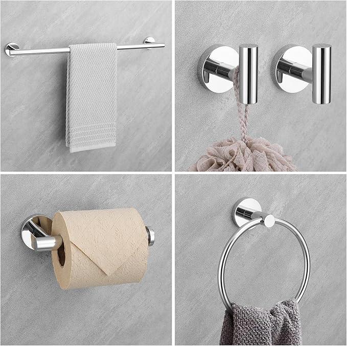 Chrome Bathroom Hardware Set, 4 Pieces Towel Bar Towel Holder Set Includes Towel Bar, Toilet Paper Holder,Towel Ring and Towel Hook Wall Mount Bathroom Accessories Towel Racks for Bathroom - ModernBath