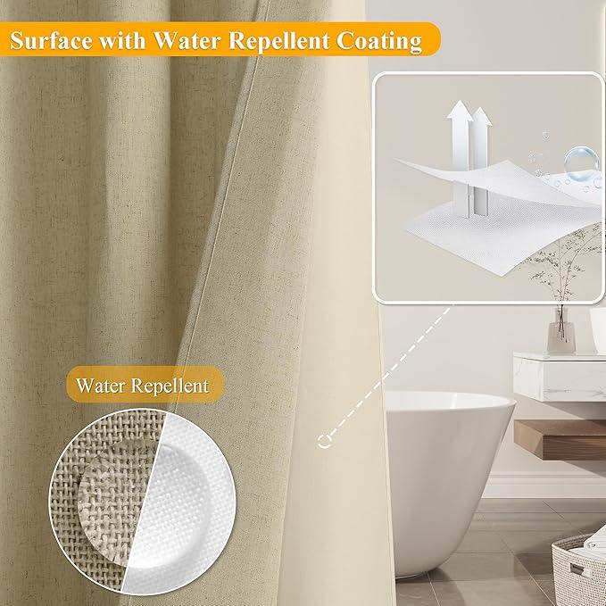 Jowels No Hooks Needed Linen Shower Curtain and Liner Set,Apricot Hotel Luxury Decor Shower Curtains for Bathroom with See Through Top Window,Water Resistant Fabric,72Wx75L,Apricot - ModernBath
