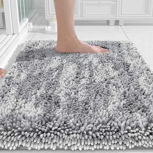 Yimobra Chenille Bathroom Rugs Non Slip, Extra Thick Soft Absorbent Bath Rug, Machine Washable Quick Dry Bath Mat for Bathroom Floor, Tub and Shower, Home Decor Accessories, 24x17, Light Grey - ModernBath