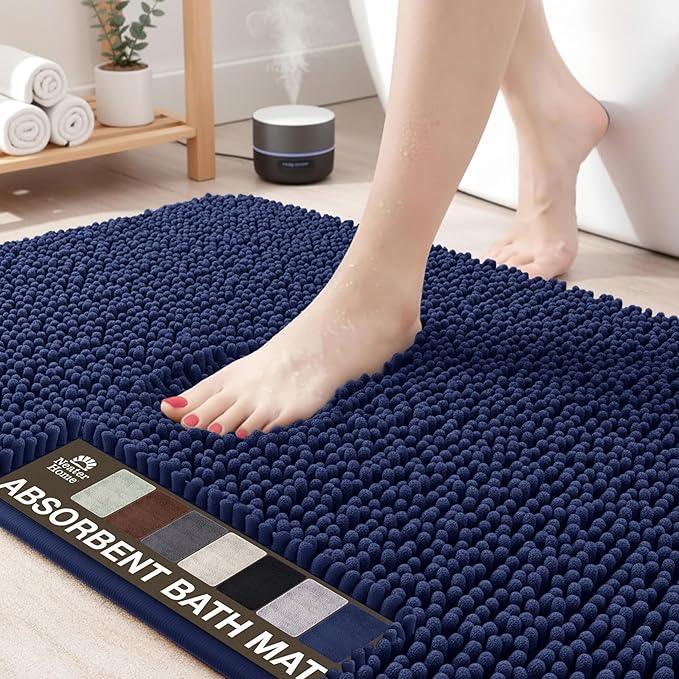 Neater Home Plush Bathroom Rugs 30x20 Thick Chenille Quick Dry Microfiber Absorbent Bath Mat, Soft Bath Rugs, Machine Washable Bathroom Floor Mat for Tub Shower Sink, Home Decor Accessories, Navy - ModernBath