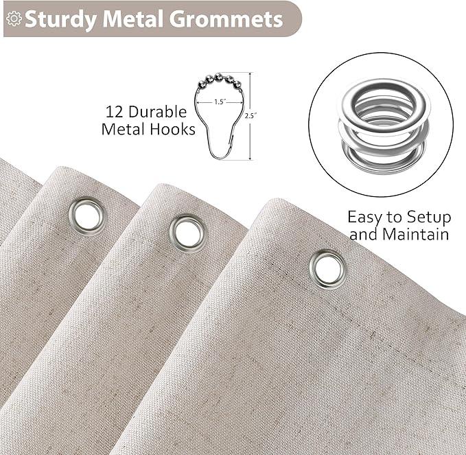 Jowels Oatmeal Linen Shower Curtain, Boho Farmhouse Shower Curtain Set for Bathroom, 200GSM Luxury Weighted Water Resistant Fabric Textured Shower Curtains with 12 Metal Hooks, 72Wx90H - ModernBath