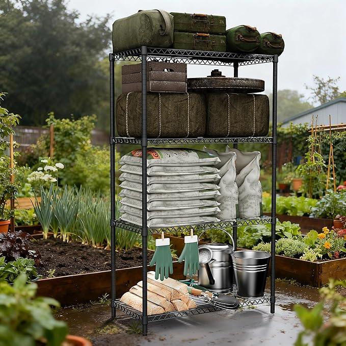 Standing Shelf Units Wire Rust-Proof Outdoor Storage Shelving 4-Tier Utility Shelving Unit for Garden Home,Kitchen,Office Dark Grey 17.7" D x 35.5" W x 59.4" H - ModernBath
