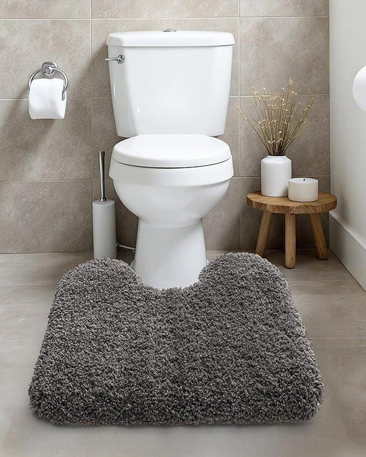 ILANGO Dark Gray Toilet Rugs U Shaped 22" × 24" Non Slip & Super Absorbent Extra Thick Soft, Washable Bath Mats for Bathroom Floor, Microfiber Plush Shaggy Contour Bath Rugs for Toilet,Dry Quick - ModernBath