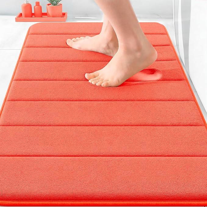 OLANLY Memory Foam Bath Mat 30x20, Super Soft Absorbent Bathroom Rugs, Quick Dry, Machine Washable Shower Floor Rugs, Bathmat Carpet, Bathroom Home Decor Accessories, Coral - ModernBath