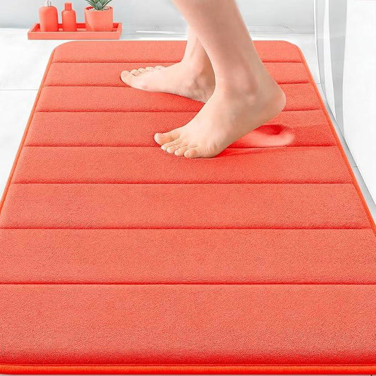 OLANLY Memory Foam Bath Mat 30x20, Super Soft Absorbent Bathroom Rugs, Quick Dry, Machine Washable Shower Floor Rugs, Bathmat Carpet, Bathroom Home Decor Accessories, Coral - ModernBath