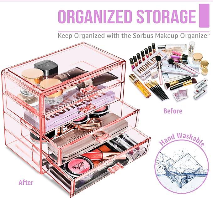 Sorbus Makeup Organizer - 4 Drawer Acrylic Make Up Organizers and Storage for Cosmetics, Jewelry, Beauty Supplies, Clear Makeup Organizer for Vanity, Girl's Room, College Dorm, Counter, Bathroom-Sinks - ModernBath