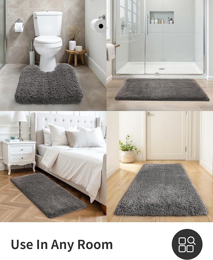 ILANGO Dark Gray Bathroom Rugs 70" × 24" Non Slip & Super Absorbent Thick Soft, Washable Bath Carpet Runner for Floor, Microfiber Plush Shaggy Bath Mats with Rubber for Bedroom Bathtub Shower Room - ModernBath