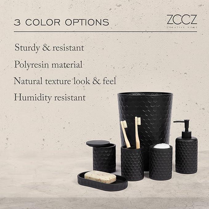 zccz 6 Piece Bathroom Accessories Set, Toothbrush Holder, Toothbrush Cup, Soap Dispenser,Bathroom Vanity Tray, Qtip Holder, Trash Can - Black - ModernBath