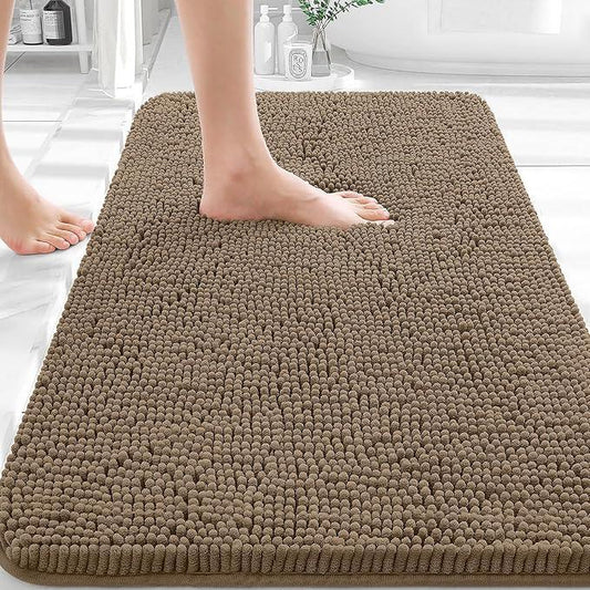 OLANLY Bathroom Rugs 36x24, Extra Soft Absorbent Chenille Bath Rugs, Rubber Backing Quick Dry, Machine Washable Bath Mats for Bathroom Floor, Tub and Shower, Home Decor Accessories, Tan - ModernBath