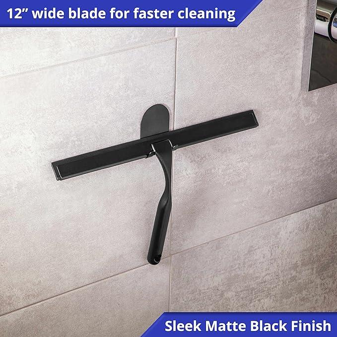 HOME SO Shower Squeegee in Matte Black; Effective Rubber Blade Squeegee for Windows, Glass Shower Doors, Car Windshield, Mirrors, Tile Walls, Kitchen Surfaces and More (Black, 12 inch) - ModernBath