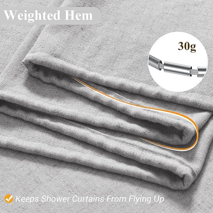 Naturoom Light Grey Linen Shower Curtain, Cloth Textured Fabric Shower Curtain Set with Hooks, Simple Elegant Modern Farmhouse Country Ultra Thick Bath Curtains for Bathroom,Water Repellent,72x72 - ModernBath