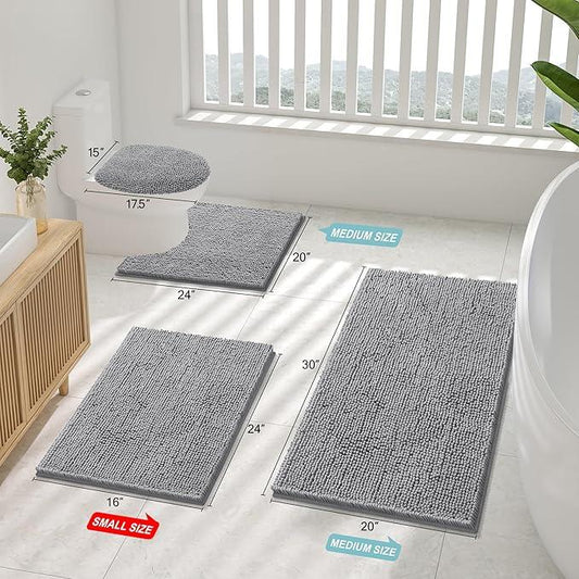 Smiry Luxury Chenille Bathroom Rugs 36x24, Extra Soft and Absorbent Shaggy Bath Mat, Machine Washable, Non-Slip Plush Carpet Runner for Tub, Shower, and Floor, Home Decor Accessories, Grey - ModernBath