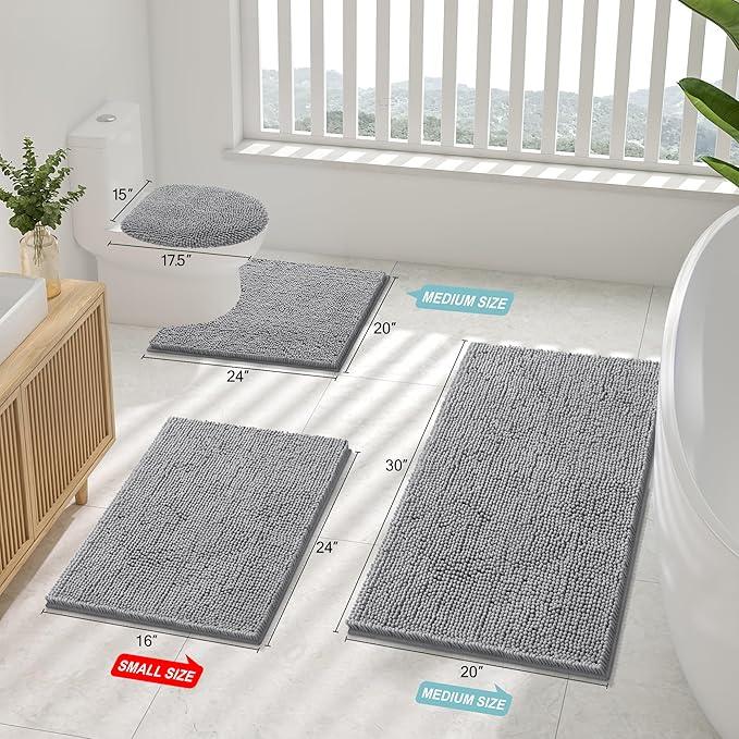 Smiry Luxury Chenille Bathroom Rugs 59x35, Extra Soft and Absorbent Shaggy Bath Mat, Machine Washable, Non-Slip Plush Carpet Runner for Tub, Shower, and Floor, Home Decor Accessories, Grey - ModernBath