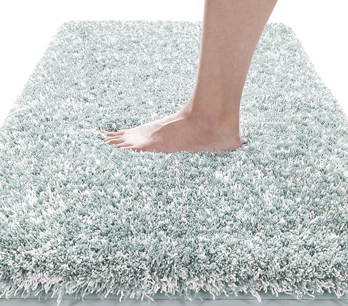 Yimobra Bathroom Rugs Non Slip Washable 36x24, Ultra Soft and Water Absorbent Bath Mats, Plush Fluffy Shower Mat Outside, Luxury Microfiber Thick Matts for Bathroom Floor/Tub, Sky Light Blue and White - ModernBath
