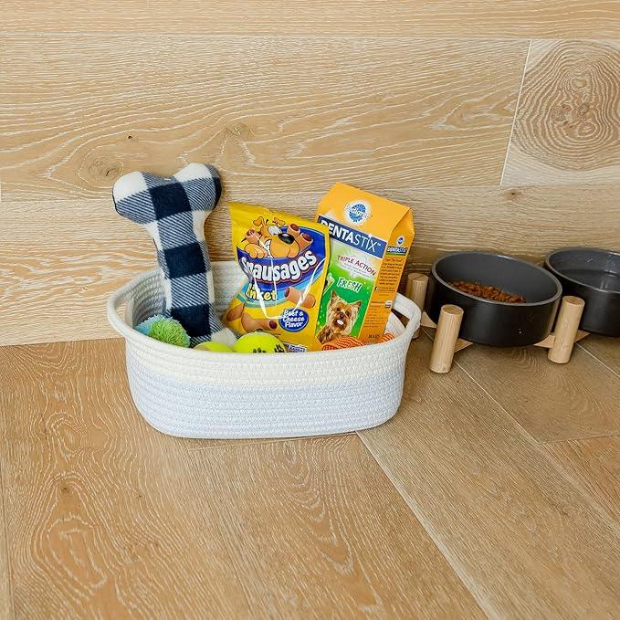 NaturalCozy 5-Piece Rectangle Storage Basket Set- Natural Cotton Rope Woven Baskets for Organizing! Small Basket for Montessori, Baby Nursery, Dog Toy Baskets, Cat Toy Box, Bathroom Organization Bin - ModernBath