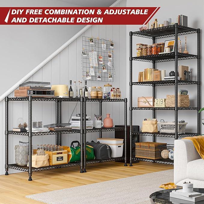 REIBII 72’’H Wire Shelving, 6 Tier Metal Shelving Units and Storage Shelves, Adjustable Garage Shelving for Storage Heavy Duty Shelving for Pantry Shelf Kitchen Garage, 24’’W X18’’D X72’’H - ModernBath