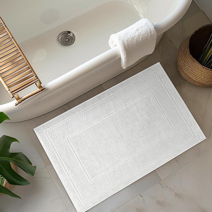 Avalon Towels White Bath Mat - 100% Cotton Set of 2 Absorbent Bathmat - Bathroom Mats Quick Dry Bath Mats for Bathrooms (22x34 Inches) - ModernBath