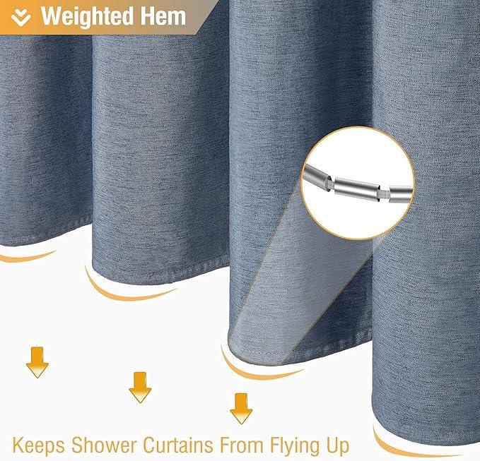 BTTN Fabric Shower Curtain, Linen Textured Heavy Duty Polyester Cloth Shower Curtain Set with Plastic Hooks, Blue Grey, 72" W x 72" L (Pack of 1) - ModernBath