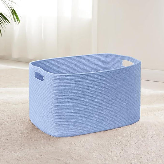 45L Small Baby Girls Laundry Basket for Nursery Storage,Cute Woven cotton Rope Baskets for Kids Toy，Gifts, Boho Square Wicker Blanket hamper for Living Room,Bedroom Dirty Clothes,Blue Purple - ModernBath