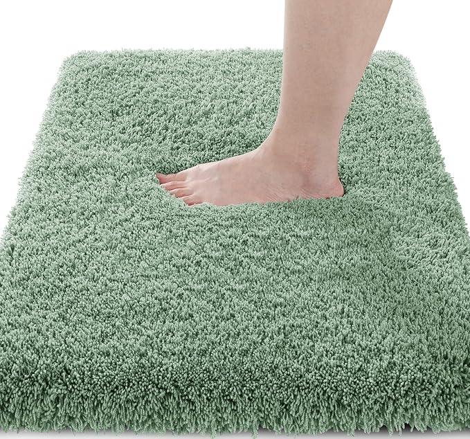 Yimobra Fluffy Plush Bath Rug, Super Shaggy Soft Comfortable Non Slip, Water Absorbent Microfiber Bath Mat, Dries Quickly, Machine Washable Thick Bathroom Rugs for Shower, 70"x 24", Pure Light Green - ModernBath
