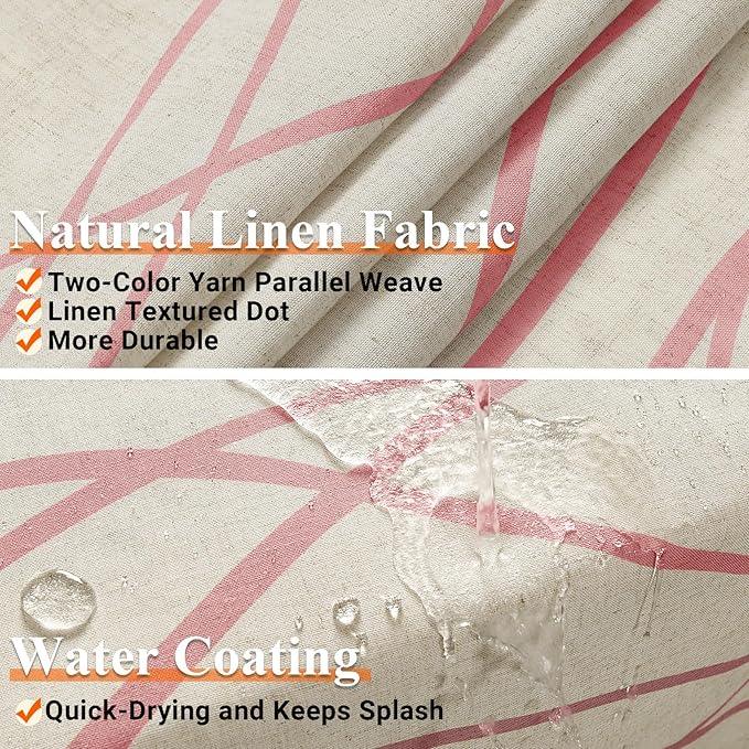 Pink Modern Farmhouse Linen Shower Curtain, Country Cottage Bathroom Decor Striped Minimal Boho Textured Linen Shower Curtain Set with Hooks, 72x72 - ModernBath