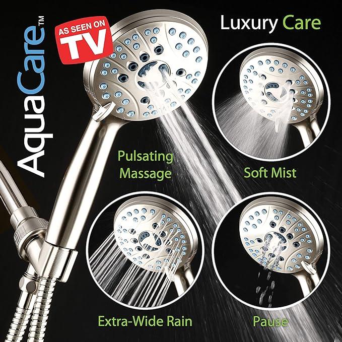 Hotel Spa AquaCare High Pressure 8-mode Handheld Shower Head - Anti-clog Nozzles, Built-in Power Wash to Clean Tub, Tile & Pets, Extra Long 6 ft. Hose, Wall & Overhead Brackets - 1.8 GPM - ModernBath