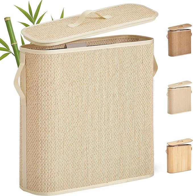 Bamboo Toilet Paper Storage Basket with Lid & Handle - 32L Large Capacity Handwoven Bathroom Organizer for 16 Rolls - Sturdy Stand Holder for Toilet Paper Organization, Light Natural - ModernBath