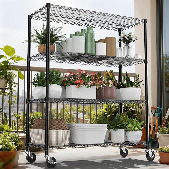 4 Tiers Shelf 2640 lbs Steel Storage Shelving Utility Shelving Unit Steel Organizer Wire Rack for Home,Kitchen,Office,Garage Black 23.6" D x 53.1" W x 73.6" H - ModernBath