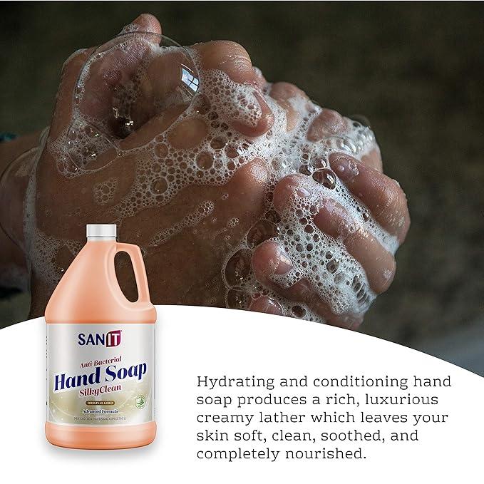 Sanit Silky Clean Antibacterial Liquid Gel Hand Soap Refill - Advanced Formula with Coconut Oil and Aloe Vera - All Natural Moisturizing Hand Wash - Made in USA, Original Gold, 1 Gallon - ModernBath