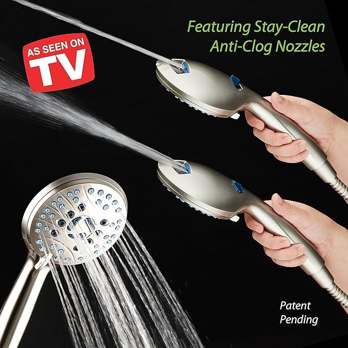 Hotel Spa AquaCare High Pressure 8-mode Handheld Shower Head - Anti-clog Nozzles, Built-in Power Wash to Clean Tub, Tile & Pets, Extra Long 6 ft. Hose, Wall & Overhead Brackets - 1.8 GPM - ModernBath