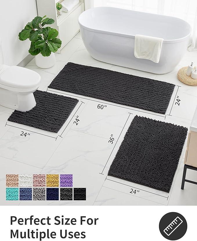 ILANGO Bathroom Rugs Dark Grey 60x24,Extra Soft Absorbent Chenille Bath Rugs,Thick Non-Slip Shaggy Bath Mat,Machine Washable Quick Dry Bath Mats for Bathroom Runner Floor, Tub, Shower Accessories - ModernBath