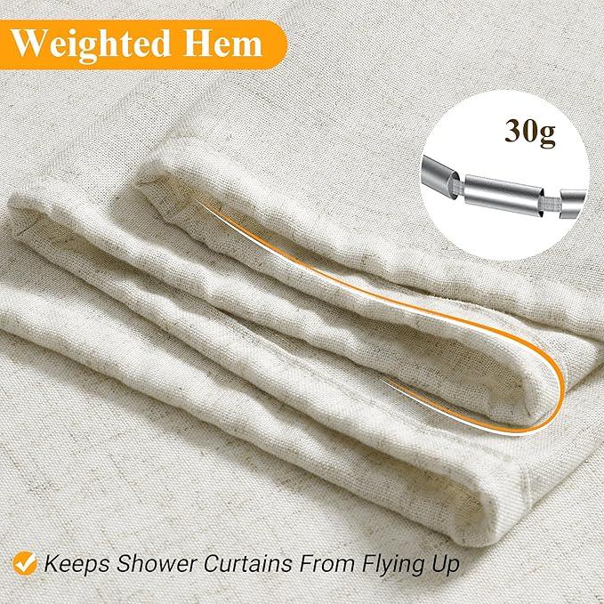 Naturoom Extra Long Cream Shower Curtains 94 Inches Long Natural Linen Fabric Shower Curtain Set with 12 Mental Hooks Bath Curtain with See Through Top Window and Hooks Boho Farmhouse Style,72x94 - ModernBath