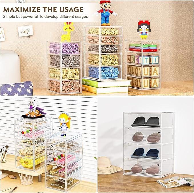 Acrylic Desk Organizers And Accessories With 13 Drawers, Office Desktop Drawers, Plastic Makeup Organizer Containers Bins With Drawers Desk Organization, Bathroom Organizers Storage Case Box Cube - ModernBath