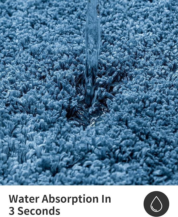 ILANGO Blue Toilet Rugs U Shaped 22" × 24" Non Slip & Super Absorbent Extra Thick Soft, Washable Bath Mats for Bathroom Floor, Microfiber Plush Shaggy Contour Bath Rugs for Toilet,Dry Quick - ModernBath