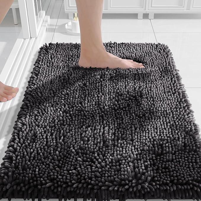 Yimobra Chenille Bathroom Rugs Non Slip, Extra Thick Soft Absorbent Bath Rug, Machine Washable Quick Dry Bath Mat for Bathroom Floor, Tub and Shower, Home Decor Accessories, 24x17, Dark Grey - ModernBath